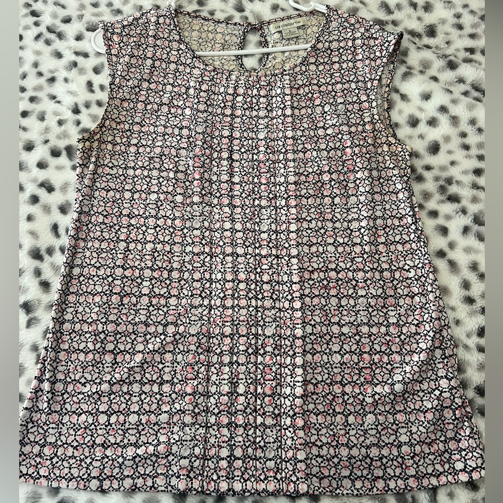 Liz Claiborne Cream, Black & Pink Printed Sleeveless Top